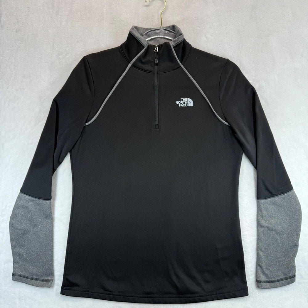 The North Face Pullover Lightweight 1/4 Zip Athletic Top Black Gray Womens M